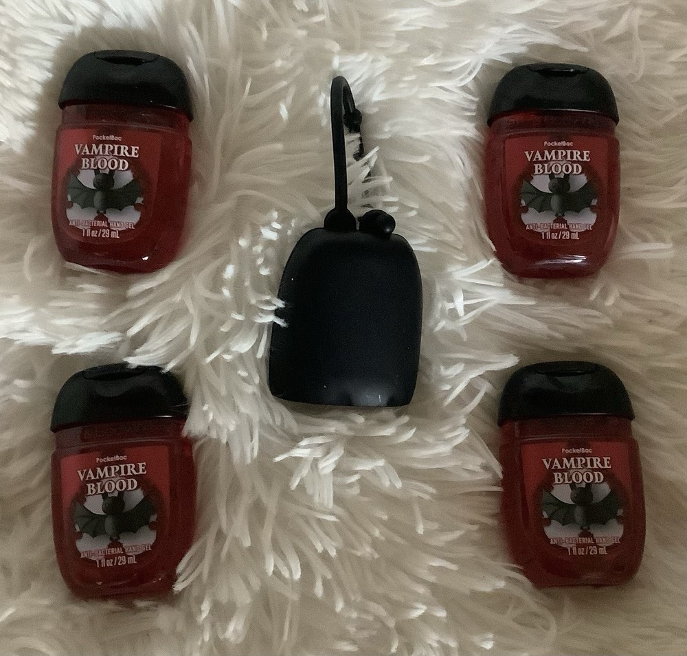 BATH & BODY WORKS HAND SANITIZER (4) VAMPIRE BLOOD W/ FREE HOLDER