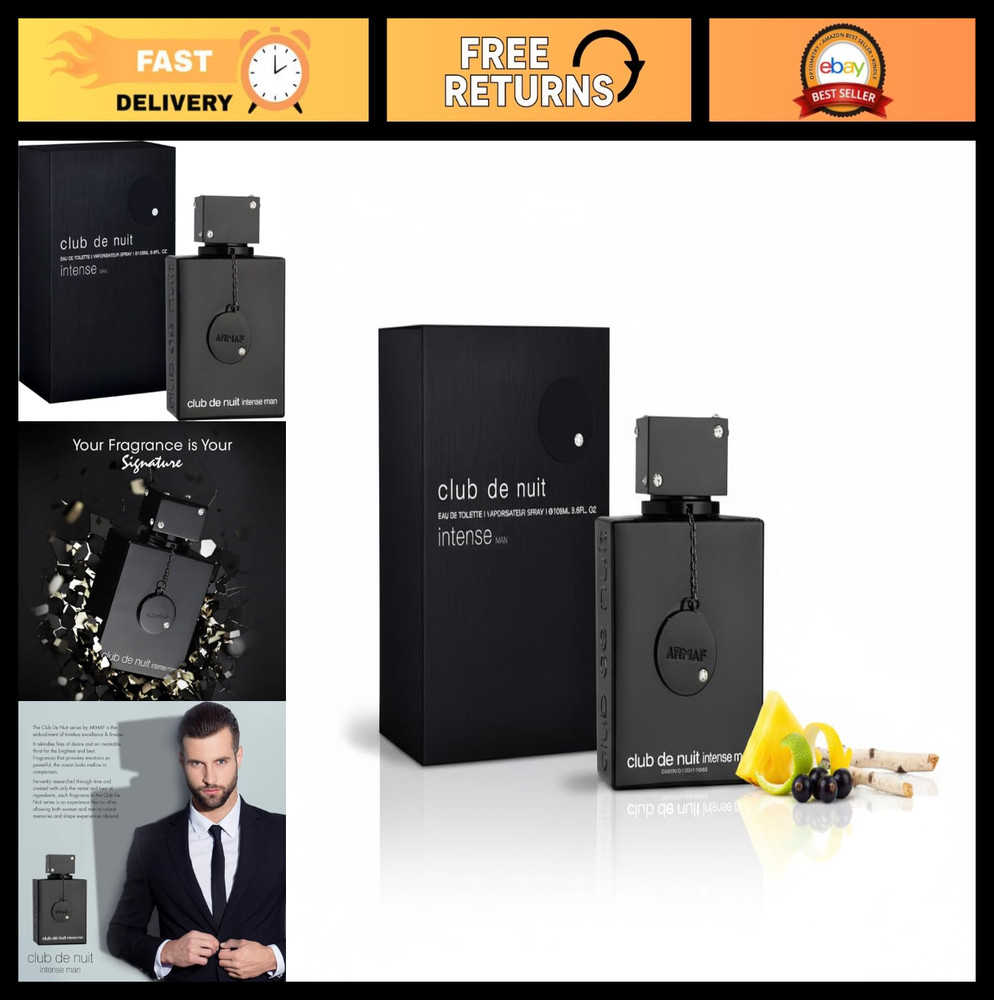 Intense Men’s EDT Fragrance, 3.6 Fl Oz, New in Box, Black Bottle, Long-Lasting S