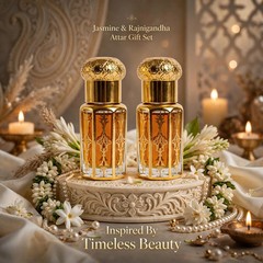 Jasmine & Rajnigandha Attar Perfume Oil Set 2x11ml Alcohol-Free Floral Unisex