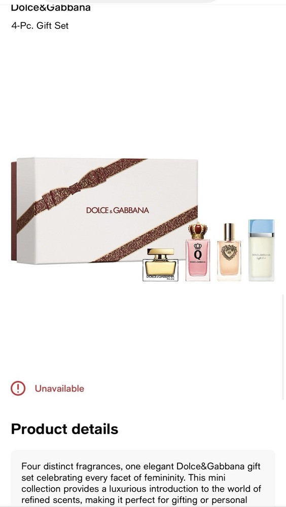 Dolce & Gabbana 4 Pc Fragrance Gift Set NIB