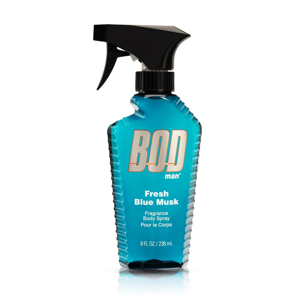 BOD man Fragrance Body Spray, Fresh Blue Musk, 8 8 Fl Oz (Pack of 1), clear