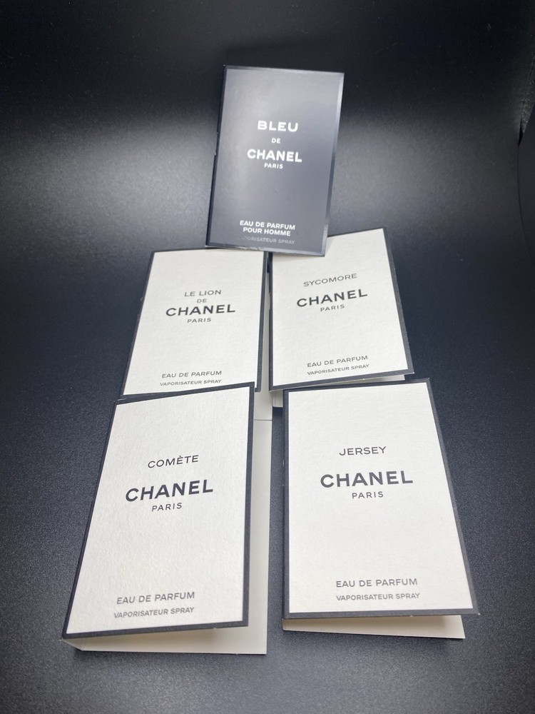 (5) CHANEL COLOGNE SPRAY SAMPLES – BLEU, SYCOMORE, LE LION, COMETE, JERSEY 1.5ml