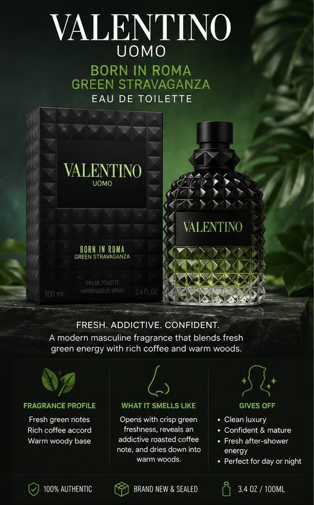 Valentino Uomo Born in Roma Green Stravaganza Eau de Toilette – 3.4 oz (100ml)