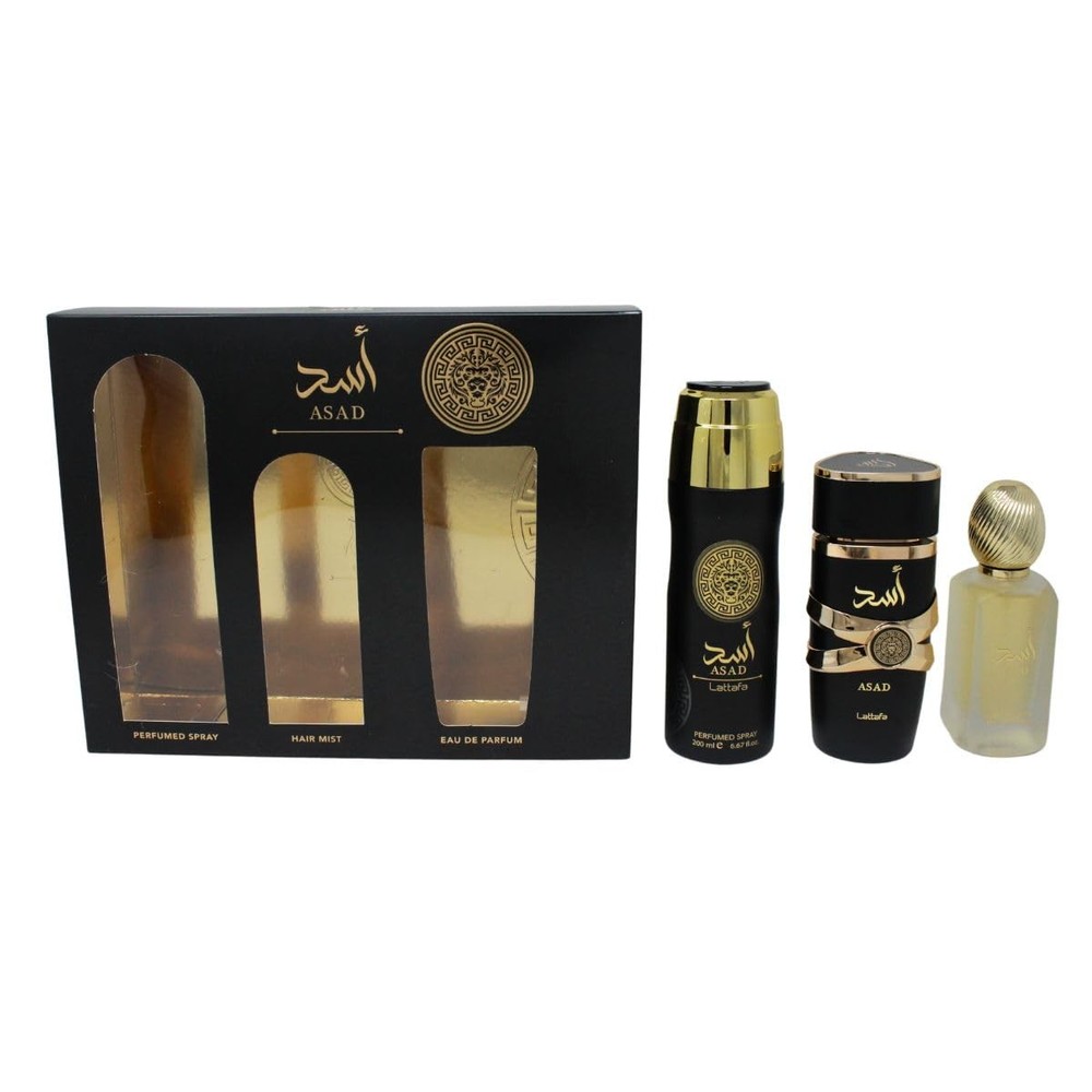 Lattafa Asad 3.4 Edp M + 1.7 Hair Mist+ 6.7 Body Spray