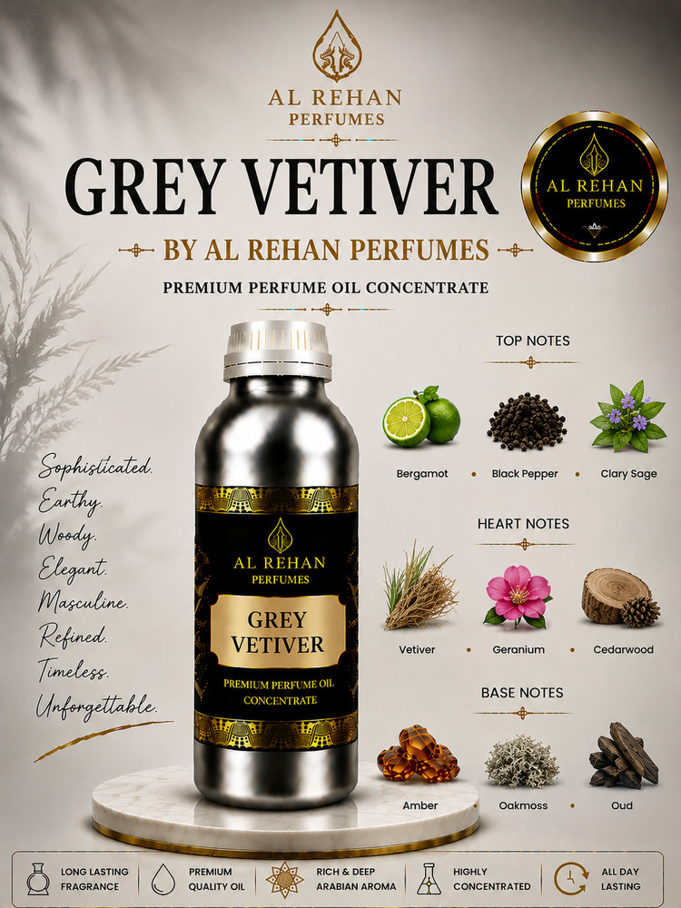 Al Rehan Perfumes Grey Vetiver Attar Perfume Oil Best Long Lasting Unisex Scent