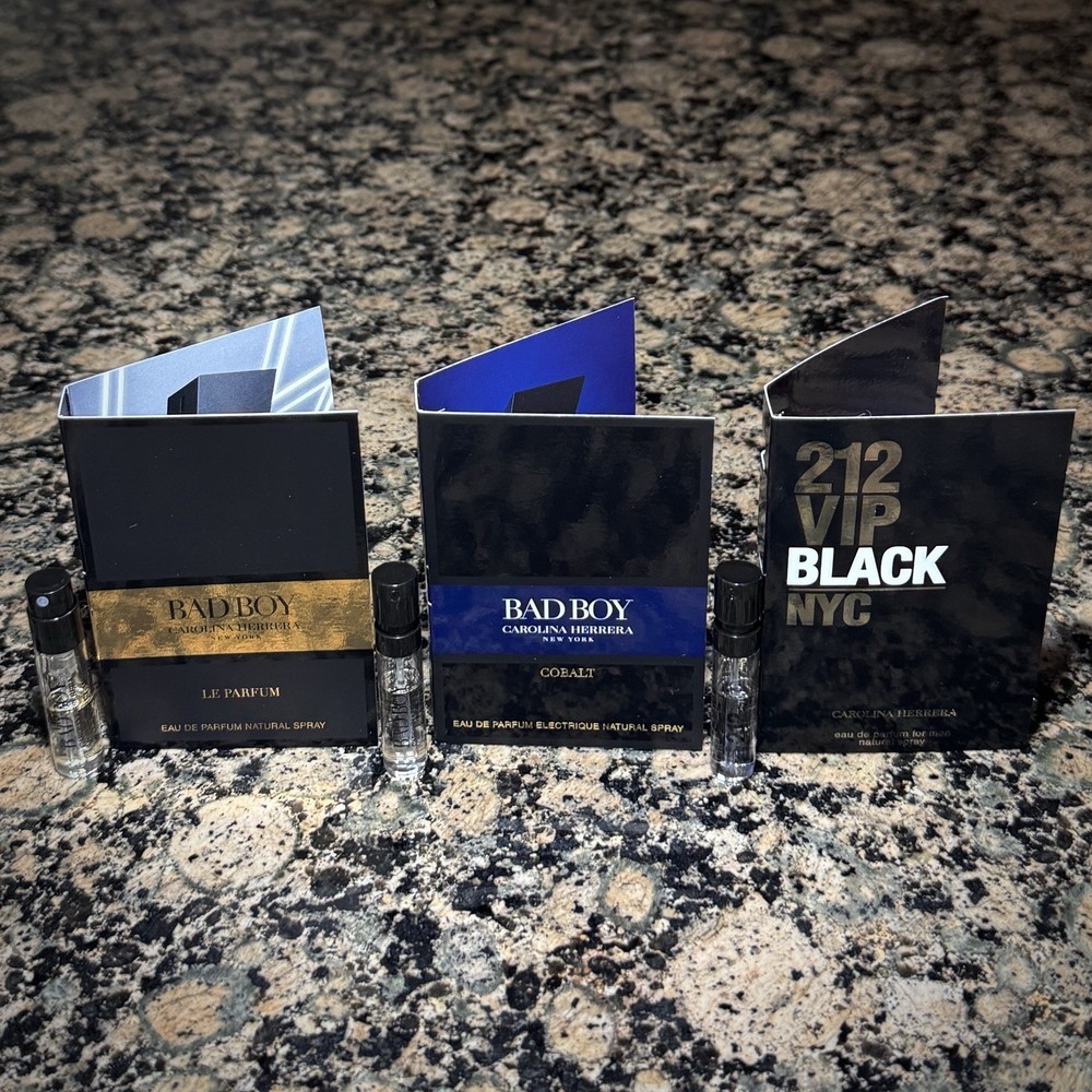 Lot of 3 Carolina Herrera Bad Boy 212 Parfum Cologne Samples 0.05 Fl Oz NEW