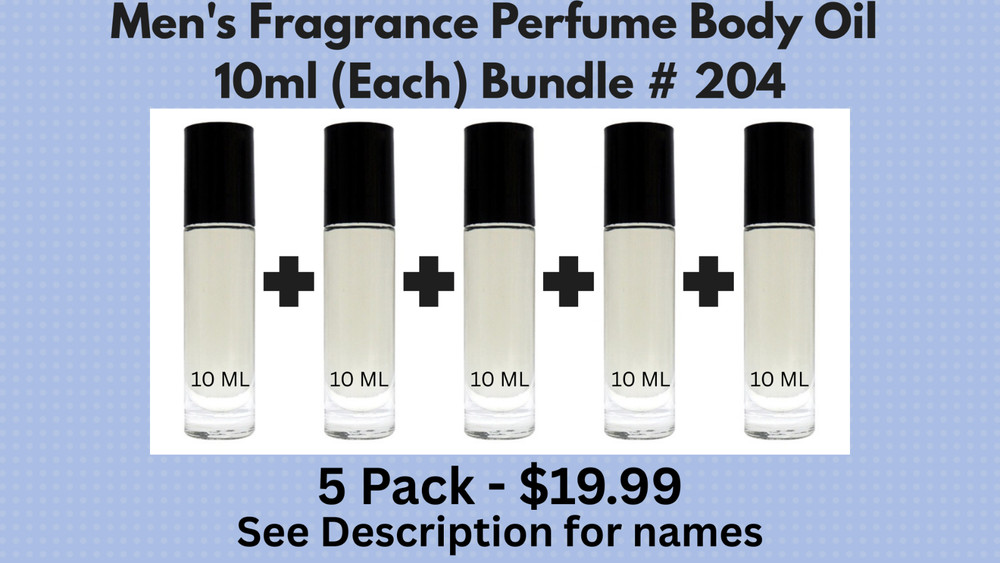 5 Pack Men’s Fragrance Perfume Body Oil 10-ml Roll-On Bottle-Bundle # 204