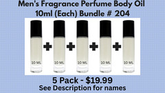 5 Pack Men’s Fragrance Perfume Body Oil 10-ml Roll-On Bottle-Bundle # 204