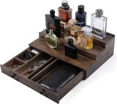 Cologne Organizer for Men, 3-Tier Cologne Stand with Drawer and Hidden Compartme