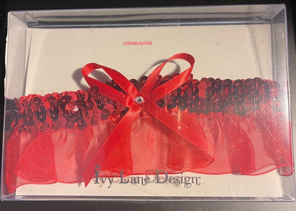 Garter red sequins with matching red bow with one Crystal