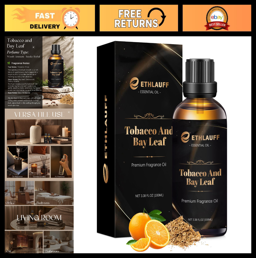 Tobacco & Bay Leaf Fragrance Oil 3.38oz – Scented Oil for Candles, Soap, Diffuse