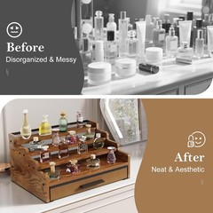 Mens Cologne Organizer 3 Tier Perfume Holder with Drawer Wood Stand for Dresser