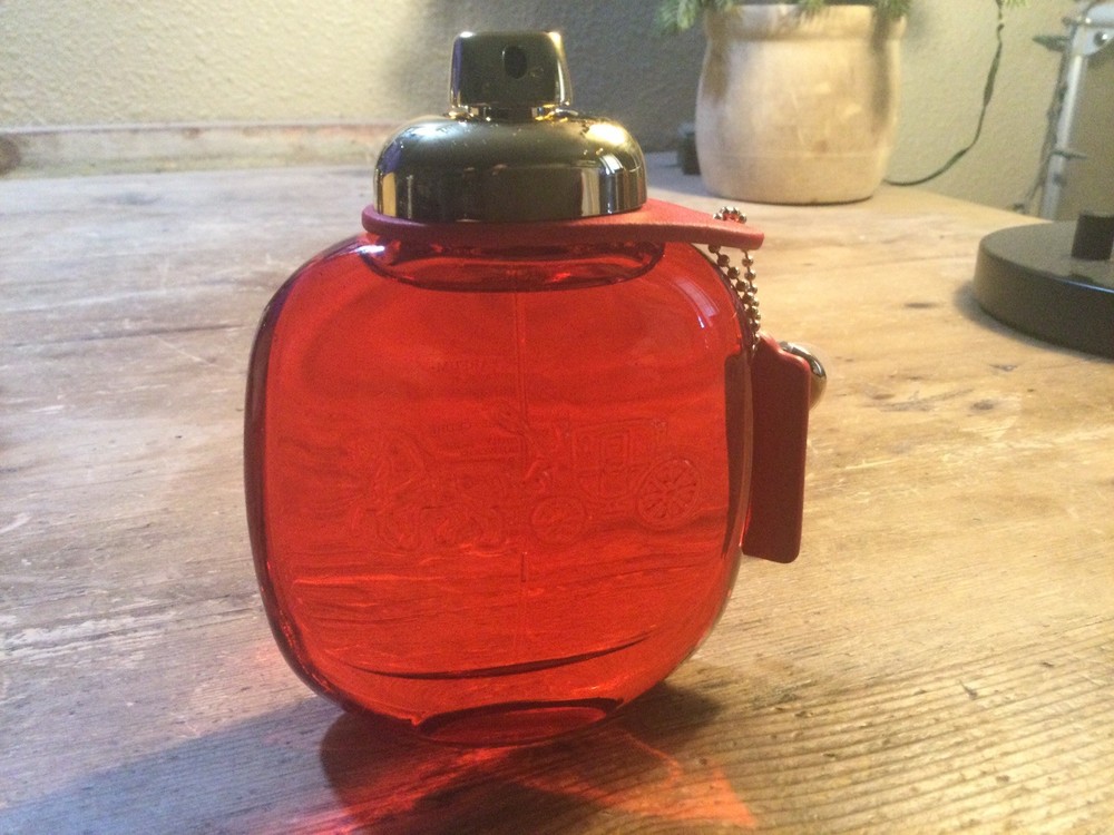 Coach LOVE Red Perfume Bottle Spray with Gold Heart Charm and Tag 3oz New