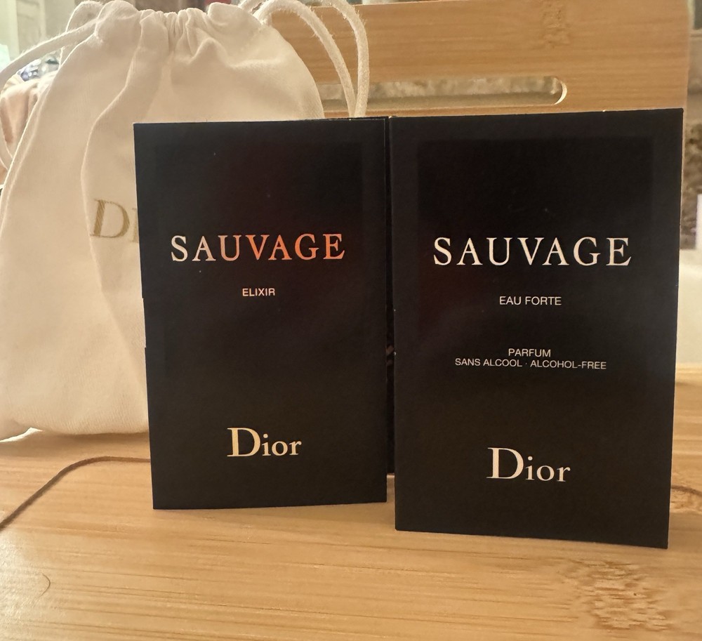 DIOR Sauvage Elixir and Sauvage Eau Forte Samples & Small Drawstring Gift Bag