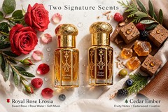 Royal Rose Erosia And Cedar Ember Attar Set | Alcohol-Free Perfume Oil Unisex