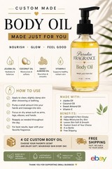 Custom Body Oil 4oz-Jojoba , Coconut,Sweet Almond & Vitamin E -Free 10ML roll-on