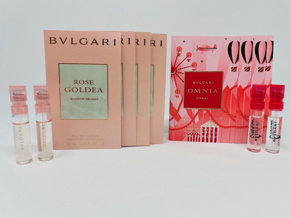 12p. 6 Bvlgari Rose Goldeau Blossom Delight .05oz & 6 Omnia Coral .05 New W Card