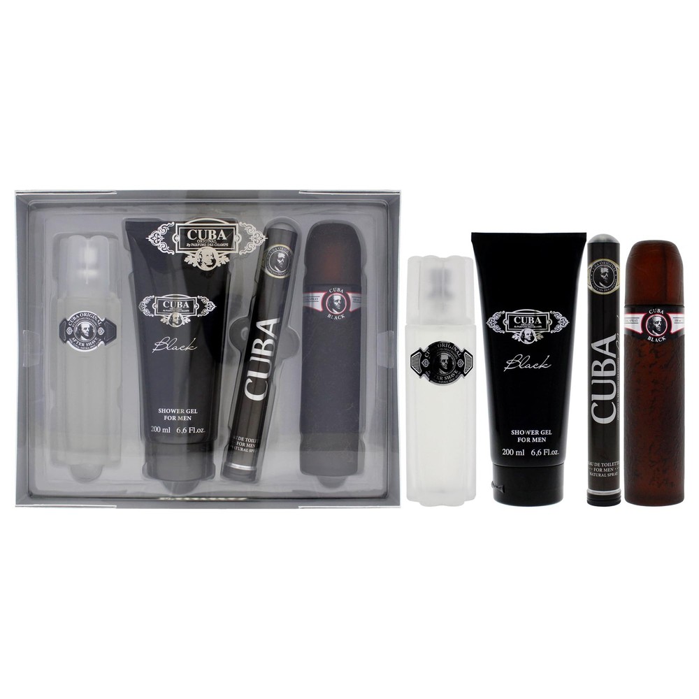 Cuba Black Men 4 Pc Gift Set 3.3oz EDT Spray, 1.7oz 1 Count (Pack of 1)