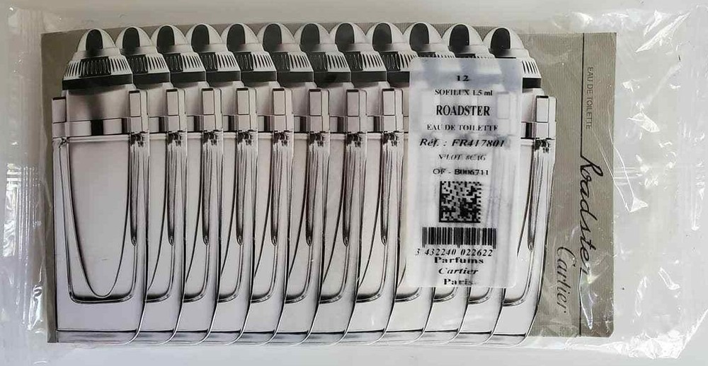 Cartier Roadster 1.5 ml/ .05 oz Eau De Toilette EDT Sample X 12 Free Us Shipping