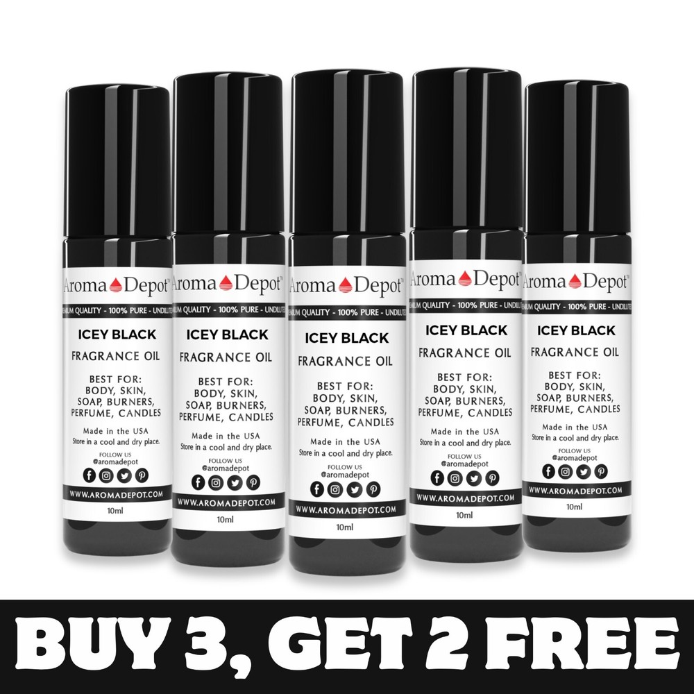 Icey Black 10 ml. Perfume Roll On Bottle Body Oil, 1/3oz Scented Fragrance Oil