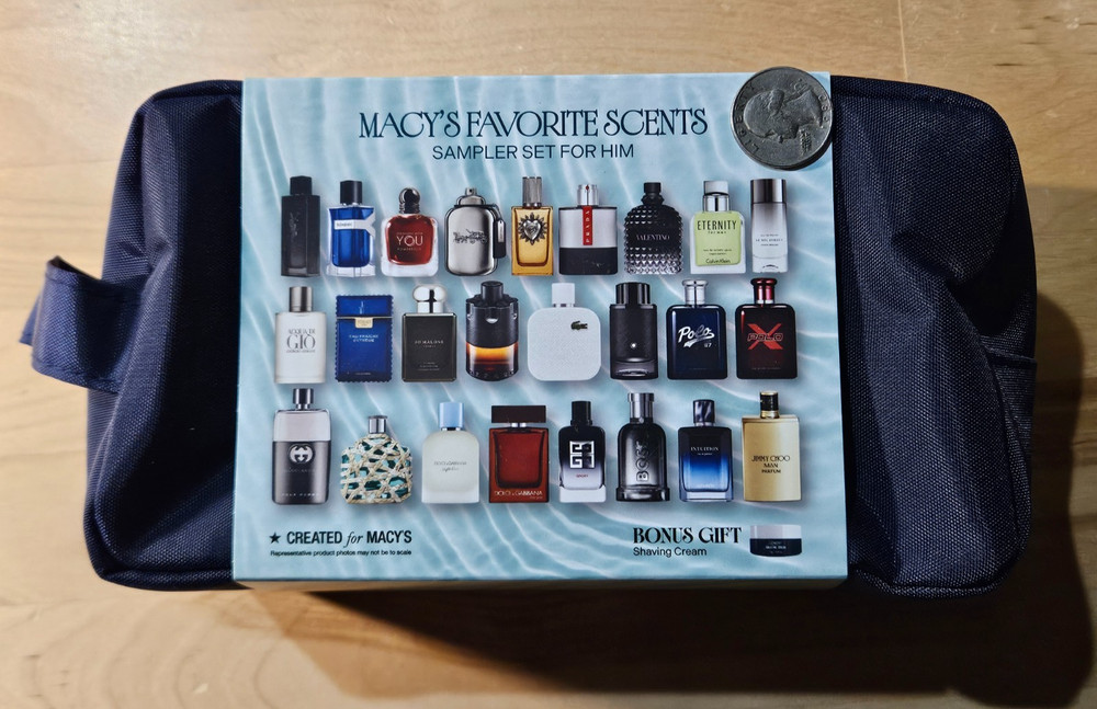 Macy’s 26-Pc. Favorite Scents Sampler+ Shaving Cream +Pouch Set For Him!