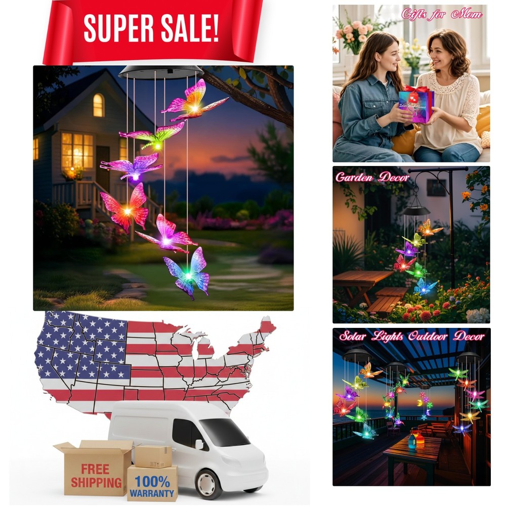 Elegant Waterproof Solar Butterfly Wind Chimes – Ideal for Mother’s Day Gifts