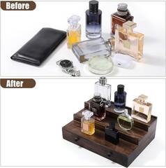Cologne Organizer for Men, 3-Tier Cologne Stand with Drawer and Hidden Compartme