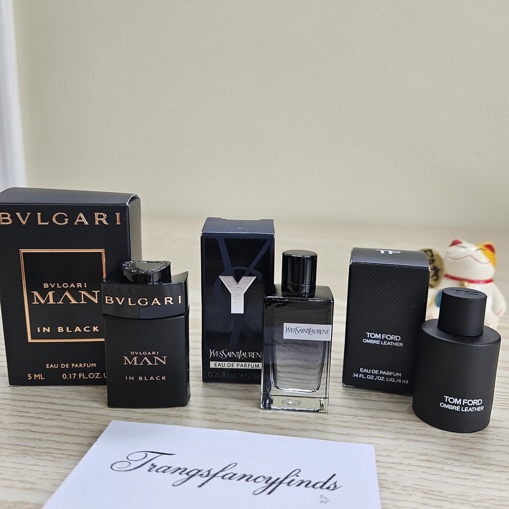 Bvlgari Man In Black + YSL Y + Tom Ford Ombré Leather EDP Mini Set 3pc