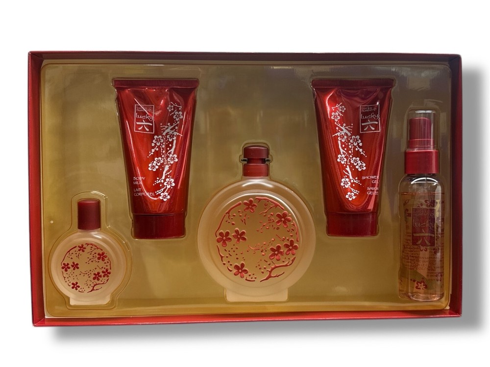 LUCKY NUMBER 6 Ladies 5 pc SET 3.4oz EDP + 2.5 oz S/Gel + 2.5 oz BM+ .5oz EDP