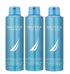 Nautica Pure Blue 6oz for Men Body Spray (3 Pack)