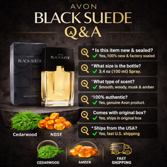Avon Black Suede Eau De Toilette, New in Box,Smooth Cologne Spray for Men. 3.4oz