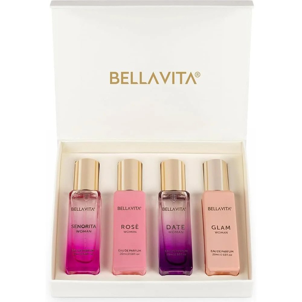 Bellavita Luxury Women’s Perfume Gift Set I Rose, Senorita, Date, Glam , 4x20ml