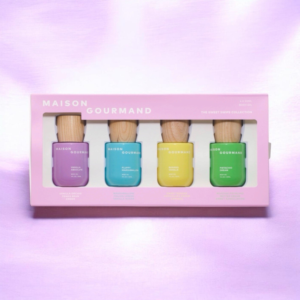 Maison Gourmand Sweet Swipe Body Oil Gift Set 4 Pc NIB Pistachio, Vanilla more