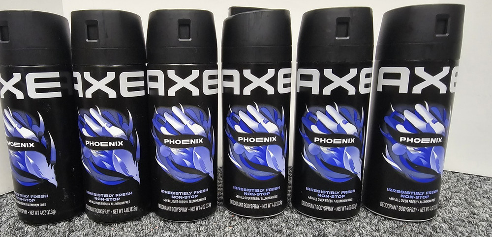 Lot of 6 Axe Phoenix 4oz/each Men’s Deodorant Spray 48H All Over, Aluminum Free