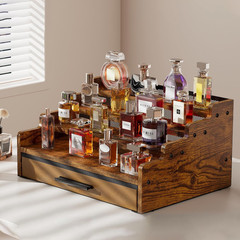 Mens Cologne Organizer 3 Tier Perfume Holder with Drawer Wood Stand for Dresser