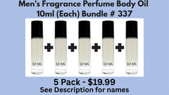 5 Pack Men’s Fragrance Perfume Body Oil 10-ml Roll-On Bottle-Bundle # 337