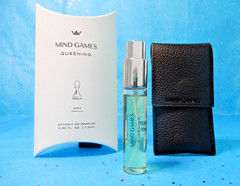 Mind Games QUEENING Extrait De Parfum Travel Spray .25 oz & Black Leather Case