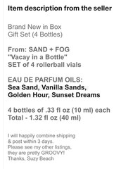 New Sand Fog Perfume Oil Set 4 Vacay in a Bottle Sunset Dreams Sea Sun Vanilla