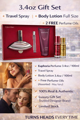 Euphoria Calvin Klein 3.4oz Perfume 3 Pcs Gift Set + 2 Free Oils