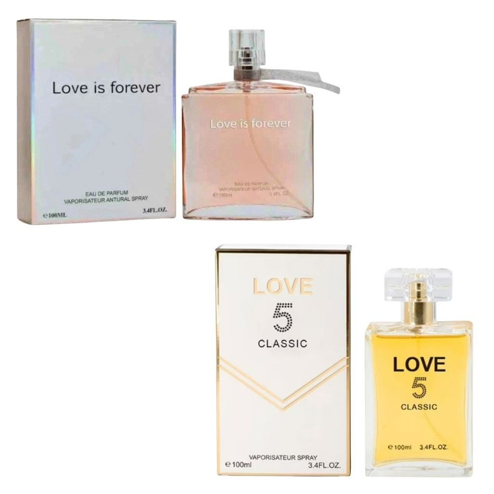Love Is Forever & Love 5 Classic Spray Perfume for Women, 100 ml / 3.4 fl oz Eac