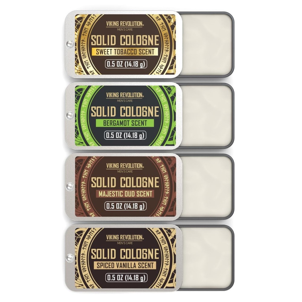 Men’s Cologne 4Pack Spiced Vanilla, Sweet Tobacco, Oud, Bergamot Wax Balm