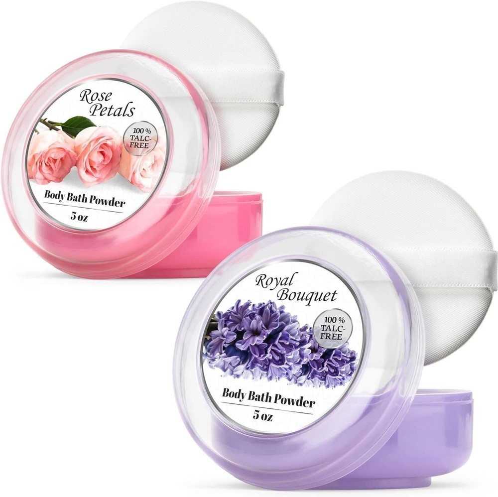 2 Pack Talc Free Body Powder for Women with Puff Rose Bouquet 5oz