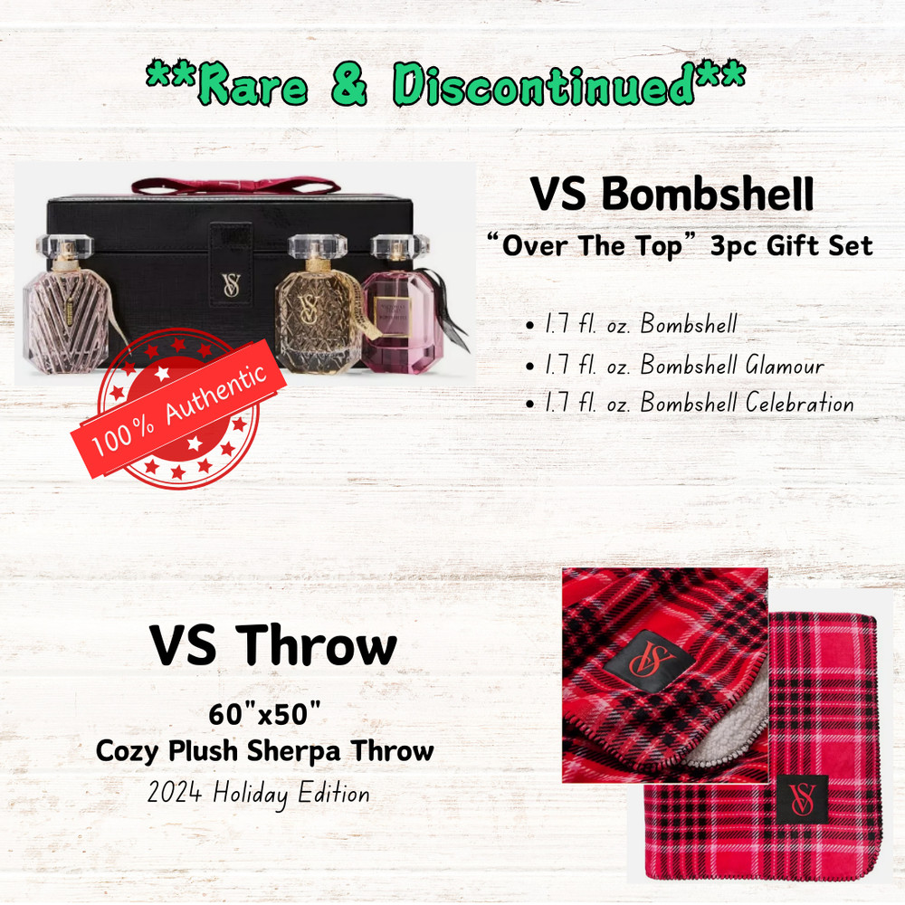 💖Discontinued Victoria’s Secret Bombshell Over The Top Set + VS Plush Throw💖